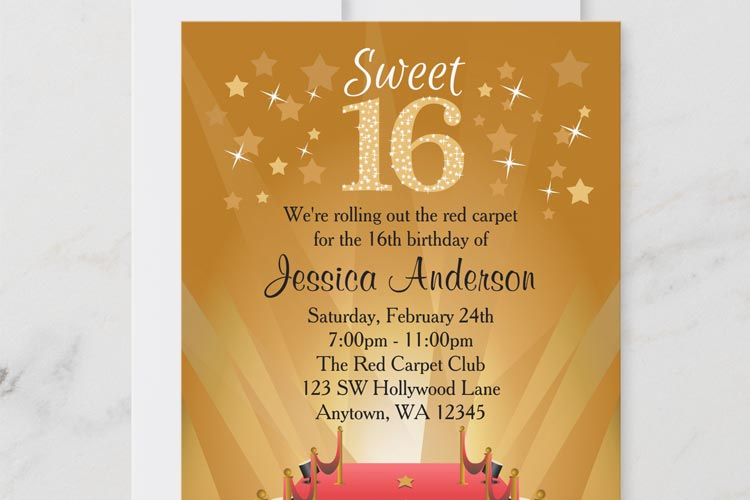 Red Carpet Hollywood Star Sweet 16 Invitations