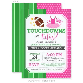 Touchdowns or Tutus Gender Reveal Party Invitations - Print Creek ...