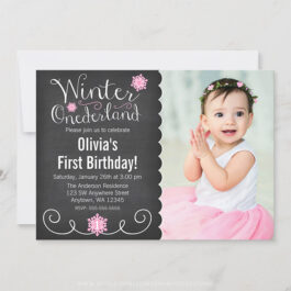 Whimsical Winter Onederland Girl Photo First Birthday Invitations