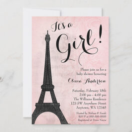 Vintage Paris Pink and Black Girl Baby Shower Invitations