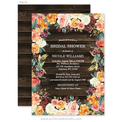 Rustic Watercolor Floral Fall Bridal Shower Invitations - Print Creek ...