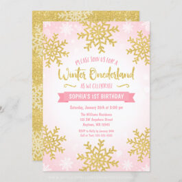 Pink Gold Winter ONEderland 1st Birthday Invitations