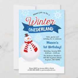 Snowman Boy Winter ONEderland 1st Birthday Invitations