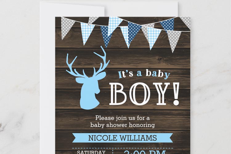 Rustic Deer Boy Baby Shower Invitation