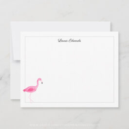 Watercolor Pink Flamingo Gray Border Personalized Note Card