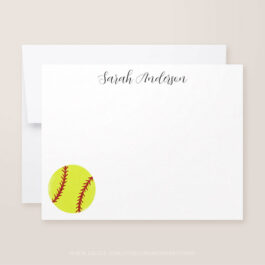 Cute Softball Personalized Stationery Flat Note Card