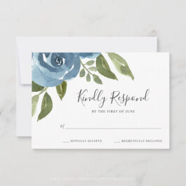 Elegant Dusty Blue Watercolor Floral Wedding RSVP Card