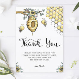 Floral Beehive Honey Sweet Bee Girl Baby Shower Thank You Card