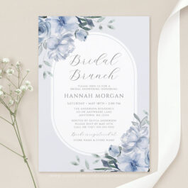 Modern Elegant Blue Floral Brunch Bridal Shower Invitation