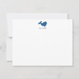 Navy Blue Whale Kids Personalized Stationery Flat Note Card