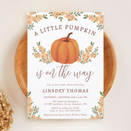 Cute Floral Fall Pumpkin Baby Shower Invitation Template