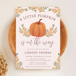 Cute Floral Fall Pumpkin Pink Baby Shower Invitation