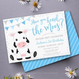 Heard the Moos Blue Boy Cow Birthday Invitation