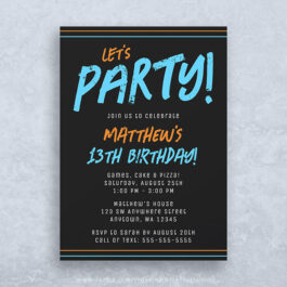 Orange Blue Lines Boy Birthday Party Invitation