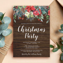 Rustic Watercolor Floral Christmas Party Invitation