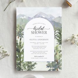 Watercolor Mountain Forest Arch Bridal Shower Invitation Template