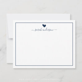 Modern Calligraphy Navy Blue Heart Personalized Note Card