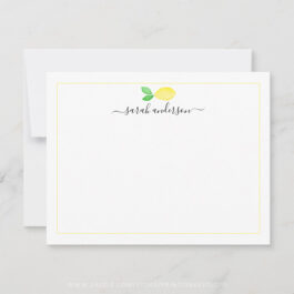 Watercolor Lemon Yellow Border Personalized Note Card